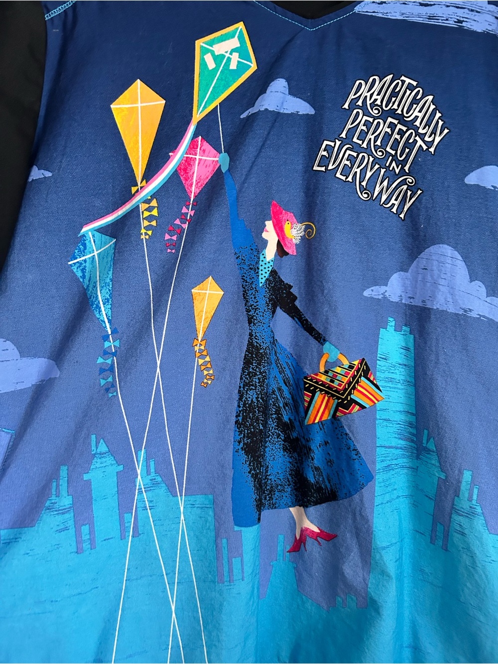 Disney Mary Poppins Returns Blue and Black V-Neck Top
